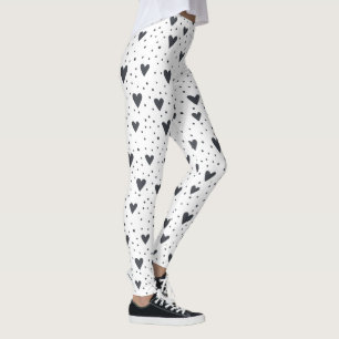 Hearts och Polka Dot Black and White Mönster Leggings