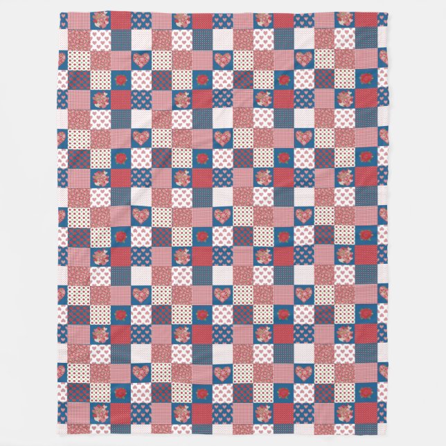 Hearts och Ro Faux Patchwork Fleece Blanket (Framsidan)