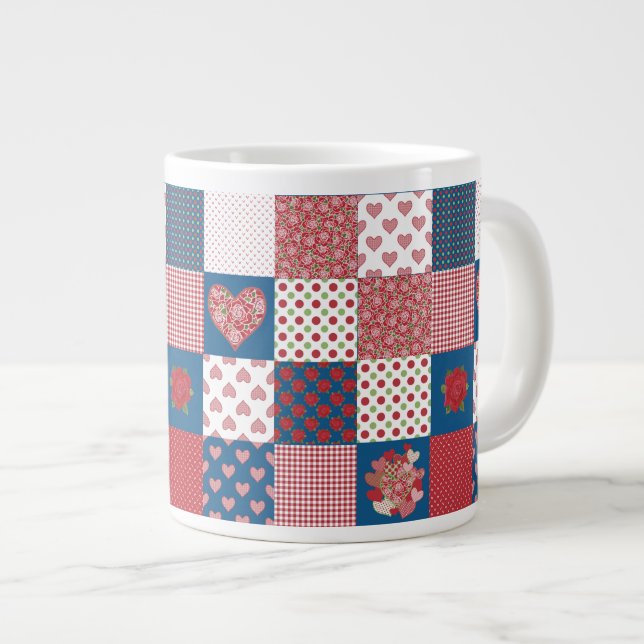 Hearts och Ro Faux Patchwork Jumbo Coffee Mugg (Framsida höger)