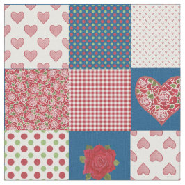 Hearts och Röd ros Faux Patchwork Mönster Fabric Tyg