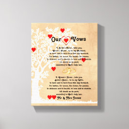 Hearts och Träd Bröllop Vows på Canvas