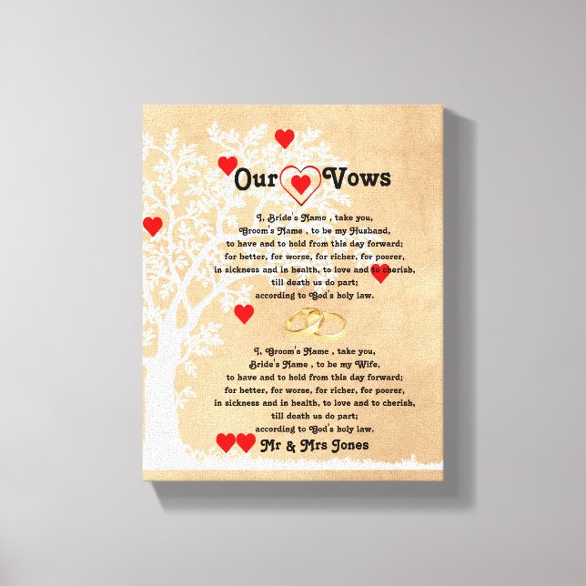 Hearts och Träd Bröllop Vows på Canvas (Framsida)