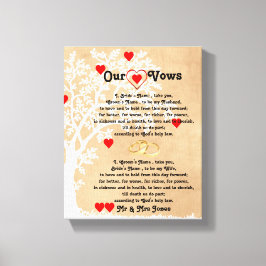 Hearts och Träd Bröllop Vows på Canvas