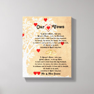 Hearts och Träd Bröllop Vows på Canvas