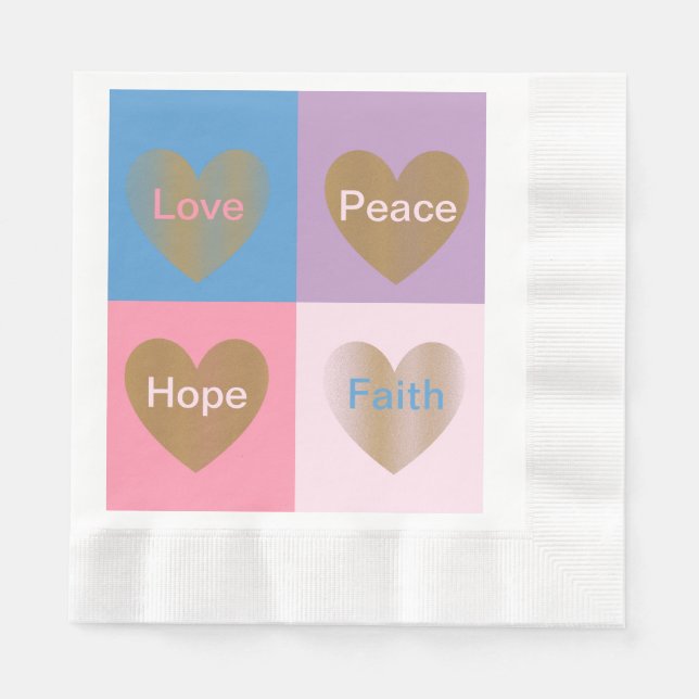 Hearts of Faith Kärlek Hope Peace Coded Napkins Pappersservett (Framsidan)