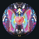 Hearts Of Glys Magnet<br><div class="desc">The background image is a classic liquid light show glycerin gooey set over swirls. Above this organic structure three hearts, beating as one, fly on butterfly wings of gossamer light representing love, beauty and harmony. This magnet’s image represents the fleeting passage of time which is the greatest gift of life....</div>