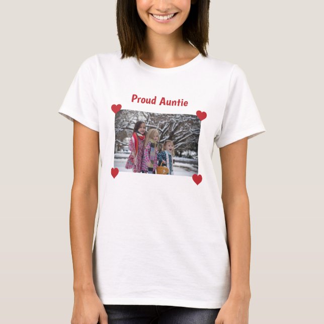 Hearts Proud Auntie Kärlek personalize Photo make T Shirt (Framsida)
