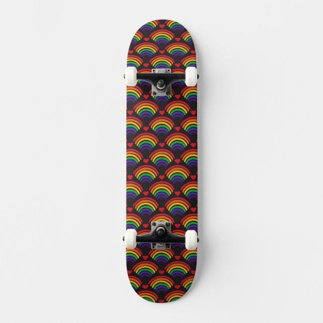 Hearts & Rainbows Mönster Mini Skateboard Bräda 18,5 Cm (Framsida)