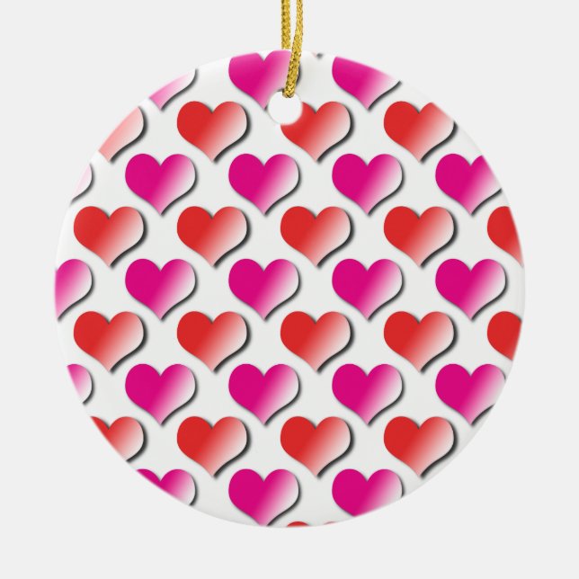 Hearts Red and Rosa Polka Dot Mönster Ornament (Framsidan)