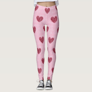Hearts Red Hearts on Rosa Faux Fuzzy Design Leggings
