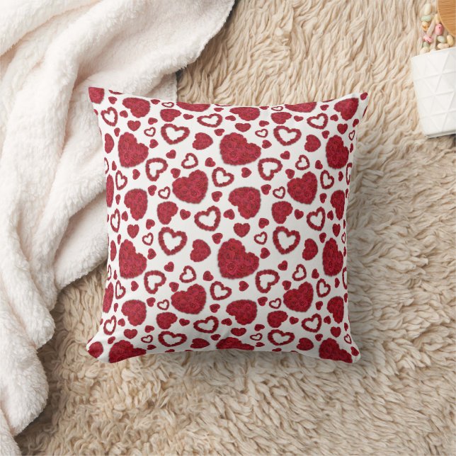 Hearts Red Roses Pattern Minimalist Valentine's Kudde (Filt)