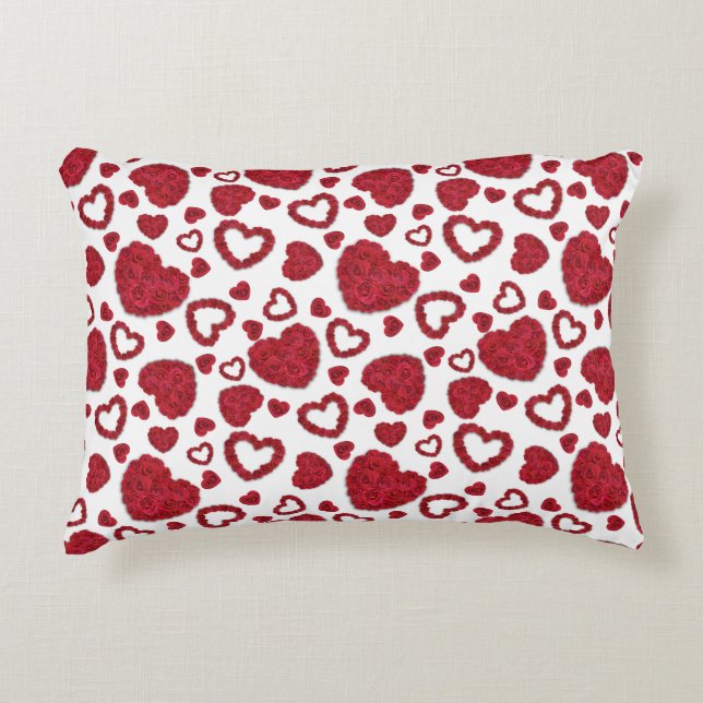 Hearts Red Roses Pattern Minimalist Valentine's Prydnadskudde (Framsidan)