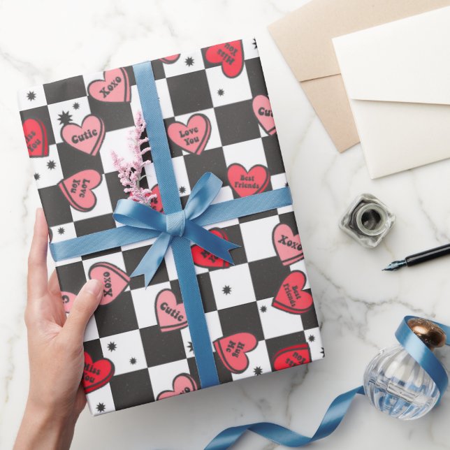 Hearts Retro Valentines Wrapping Papper Presentpapper (Gifting)