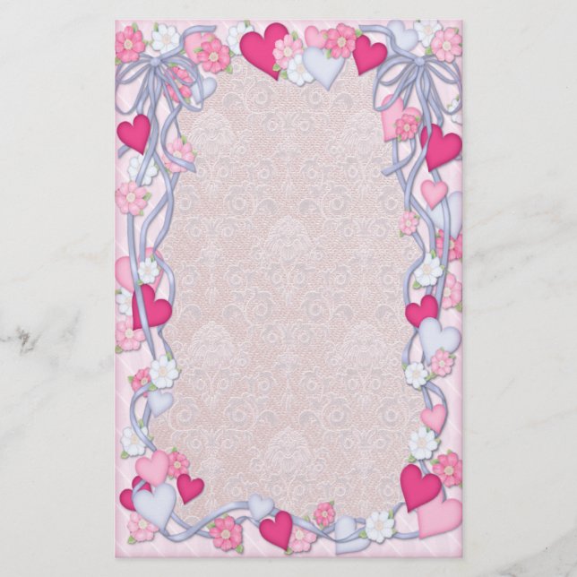 Hearts & Ribbon Romantik Brevpapper (Framsida)