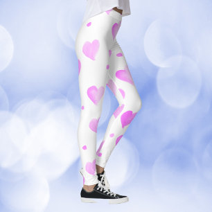 Hearts Rosa Dots Watercolor Mönster Leggings