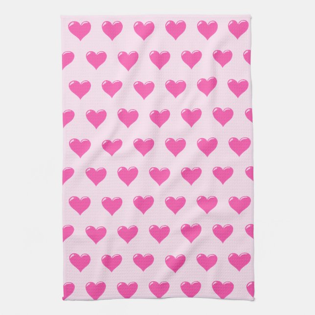 Hearts Rosa Kitchen Towel - Ditt Färg Kökshandduk (Vertikal)