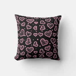 Hearts Seamless Pattern on Black Background Kudde