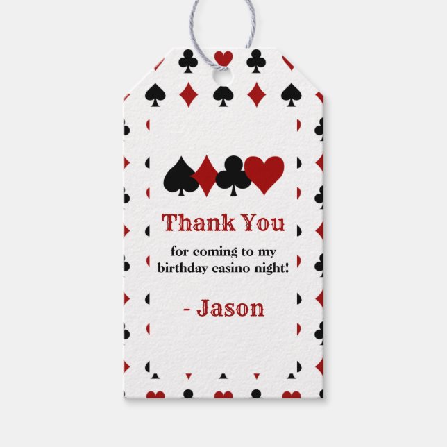 Hearts, Spader, Klubbar och Diamonds Casino Thecke Presentetikett (Framsidan)