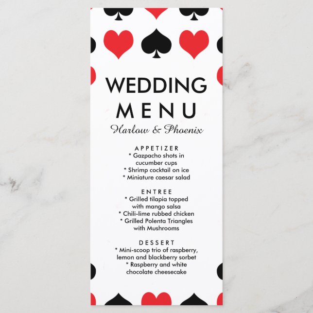 Hearts Spades Casino Bröllop Menu Meny (Framsida)