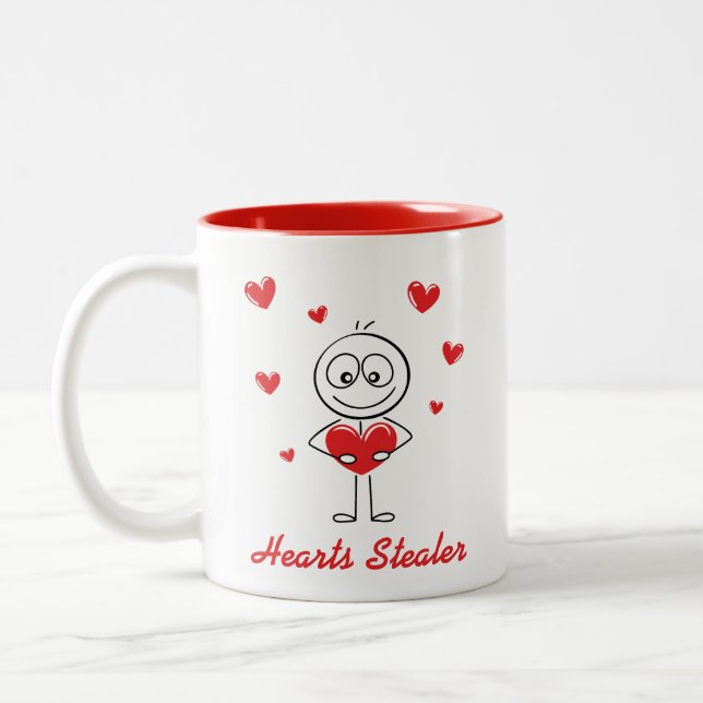 Hearts Stealer Cute Stick Figure Love Design Två-Tonad Mugg (Vänster)