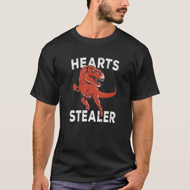 Hearts Stealer Funny Trex Valentines day 2021 Red T Shirt (Framsida)