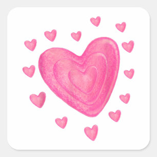 Hearts T Shirt Kids School Valentines day Girls Bo Fyrkantigt Klistermärke