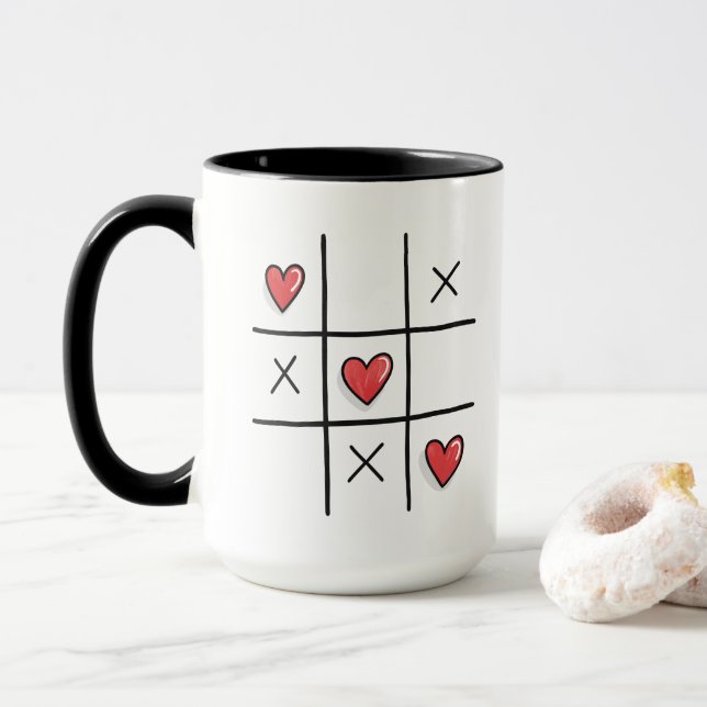 Hearts tic-tac-toe-match Valentines day Mugg (Med munk)