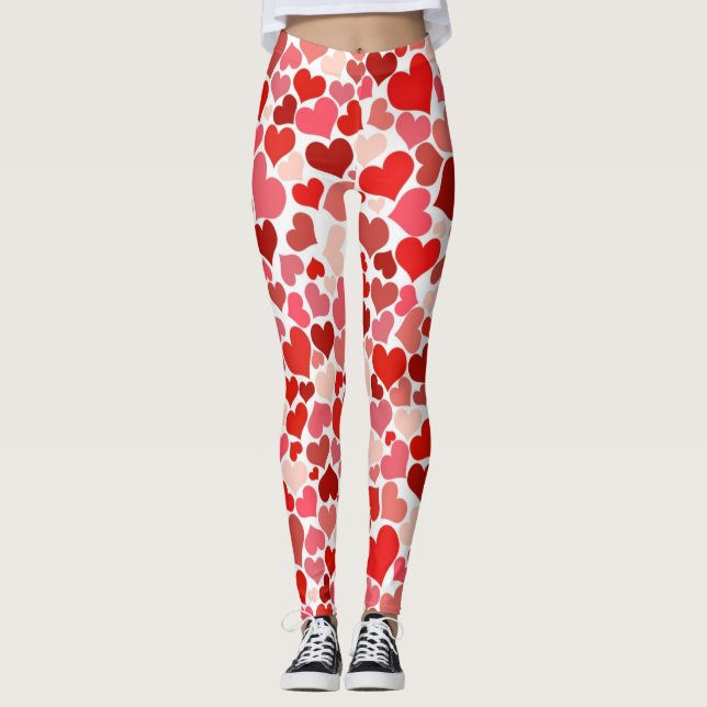 Hearts Toss över hela Röd Rosa Kvinnors bekvämligh Leggings (Framsida)