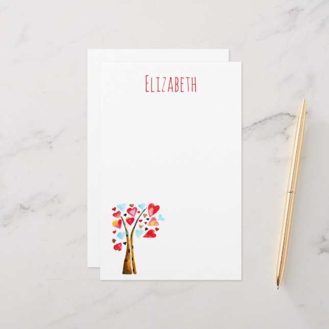 Hearts träd whimsical valemtines brevpapper (Fram/Back In Situ)