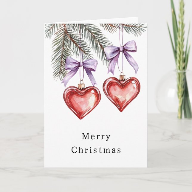 Hearts Trees Red Purple Bows Christmas Kort (Framsida)