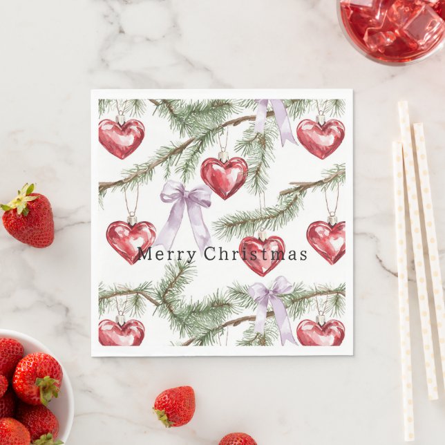 Hearts Trees Red Purple Bows Christmas Pappersservett (Insitu)