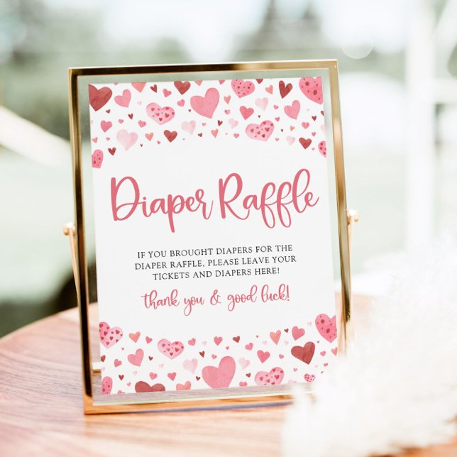 Hearts Valentine Baby Shower Diaper Raffle Sign Poster (Skapare uppladdad)