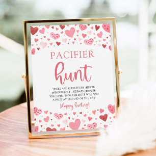 Hearts Valentine Baby Shower Nappar Hunt Sign Poster