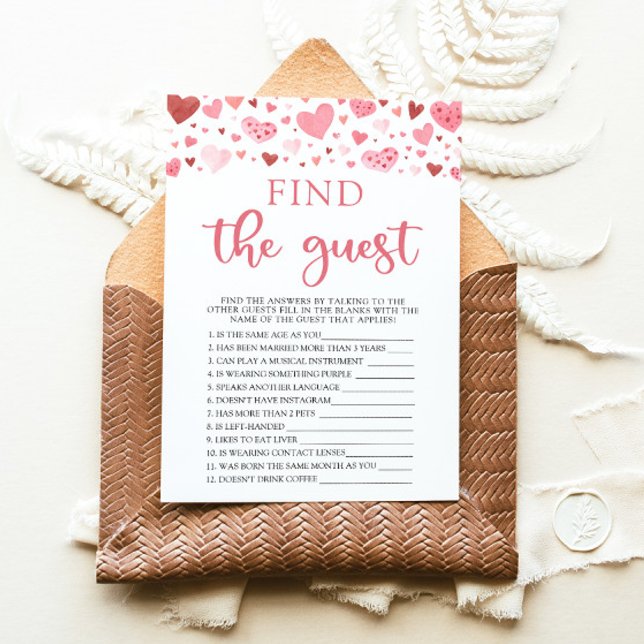 Hearts Valentine Hitta gästbabyspelet Inbjudningar (Watercolor Cute Pink Red Hearts Valentine A Little Sweetheart Girl Find The Guest Baby Shower Game)