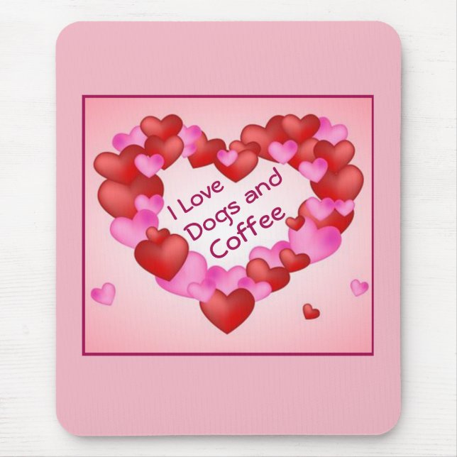Hearts Valentine "i Kärlek Hundar och kaffe" Musmatta (Framsidan)