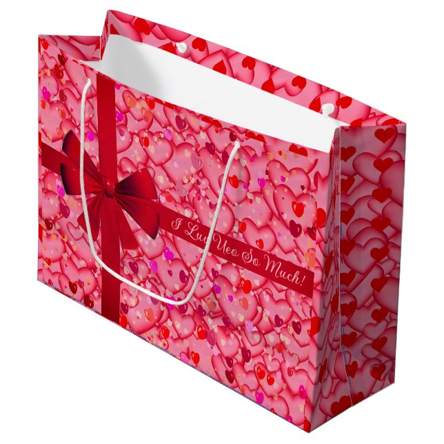Hearts Valentine Kärlek Large Gift Bag (Framsidan Vinklad)