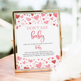 Hearts Valentine säger inte Baby Baby Shower Game Poster