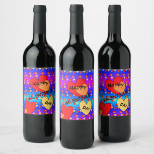 Hearts Valentines day Cust. BG Färg Vin-etiketter Vinflaska Etikett
