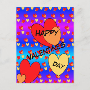 Hearts Valentines day Cust. BG Färg vykort