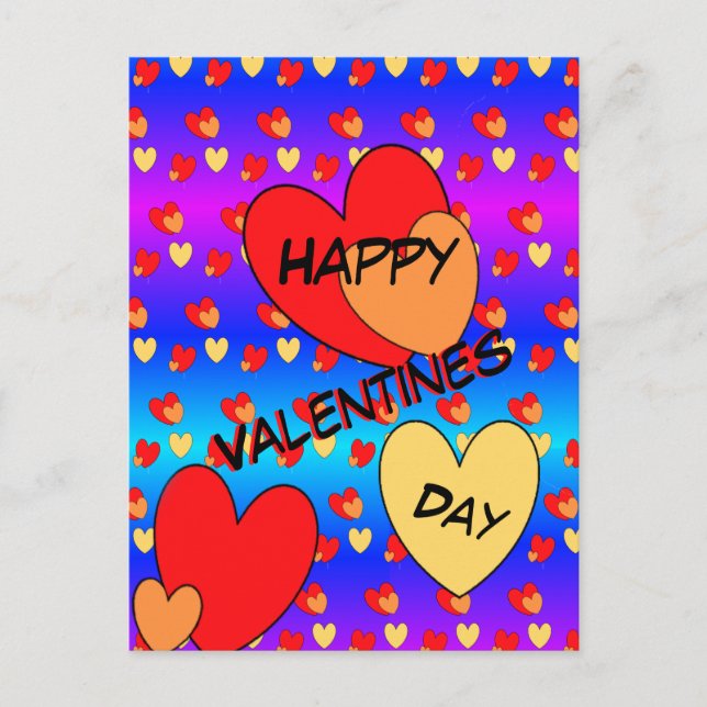 Hearts Valentines day Cust. BG Färg vykort (Framsida)