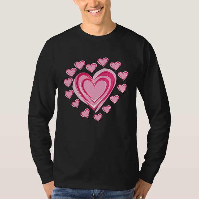 Hearts Valentines Day Girls Boys Kids School T Shirt (Framsida)