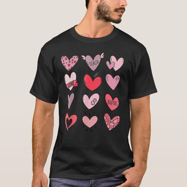 Hearts  Valentines Day Teaching Teacher T Shirt (Framsida)