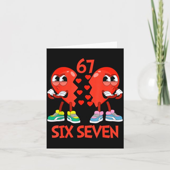 Hearts Valentines Funny Six Seven 6 7 Meme Gen Alp Kort (Framsida)