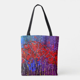Hearts Valentines Kärlek Tote Bag Lila & Red Tygkasse