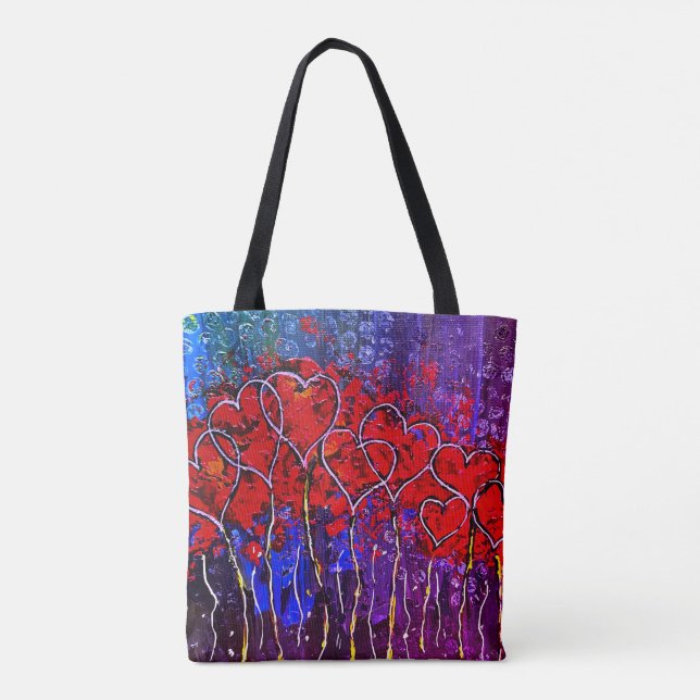 Hearts Valentines Kärlek Tote Bag Lila & Red Tygkasse (Baksida)