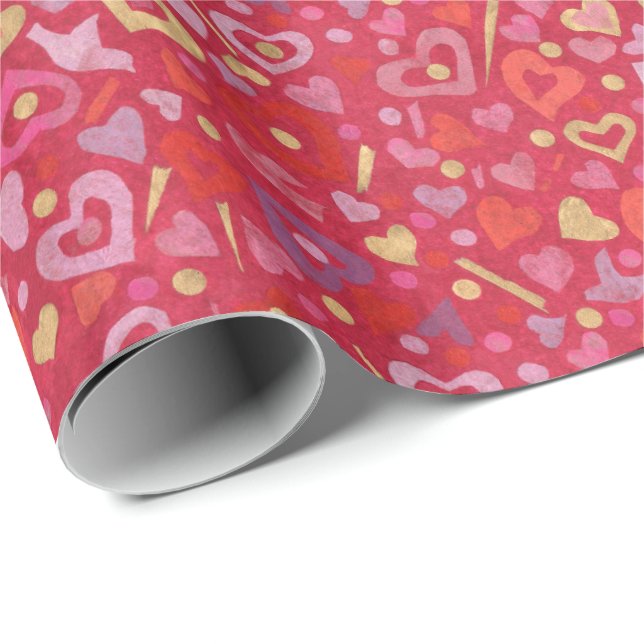 Hearts Valentiness Papper Collage Mönster Red Presentpapper (Rullad Hörn)