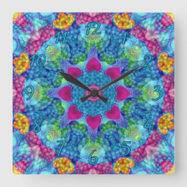 Hearts Violet & Blue Vintage Fractal Kaleidoscope Fyrkantig Klocka