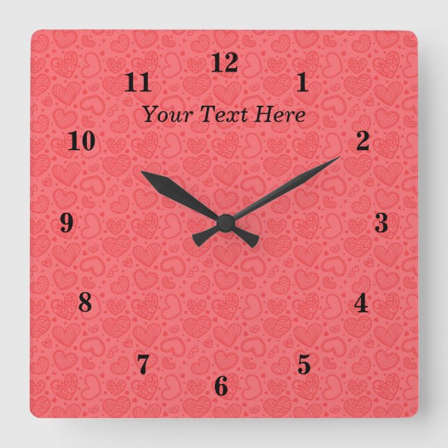 Hearts Wall Clock Love - Your Special Text / Name Fyrkantig Klocka (Framsida)