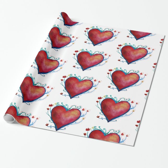 Hearts Watercolor Kärlek Wrapping Papper Presentpapper (Utrullad)