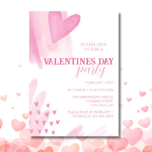 Hearts Watercolor Rosa Valentines day Party Inbjudningar